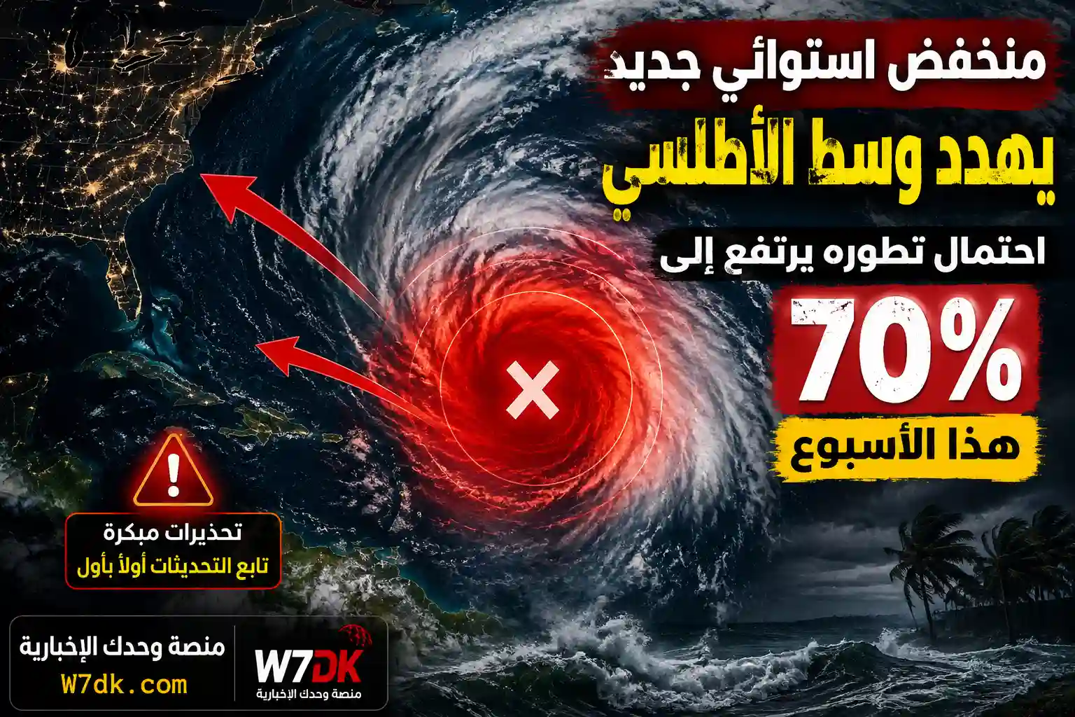 منخفض استوائي جديد يهدد وسط الأطلسي واحتمال تطوره يرتفع إلى 70% هذا الأسبوع